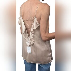 NWT Cami NYC Vera Luxury Silk Minimalist Party Tank Top Rose Dust Ruffle M